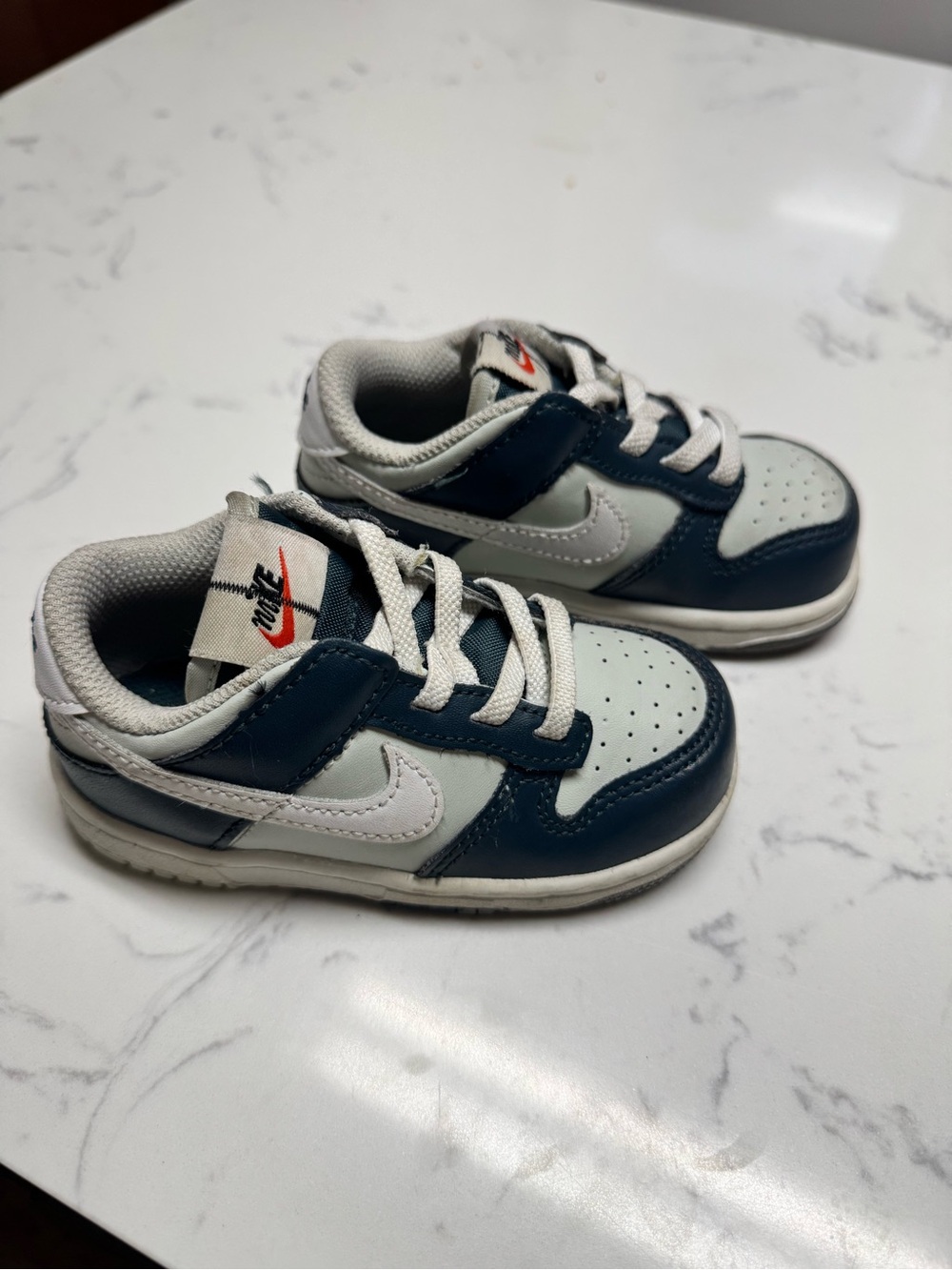 Nike Little Kids Low-Top Sneakers in White and Navy Blue